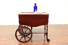 Bar Cart, Vintage Walnut Beverage, Dessert or Tea Trolley & Glass Tray #29226
