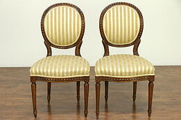French Louis XVI Antique Pair Carved Fruitwood Side Chairs  #30653