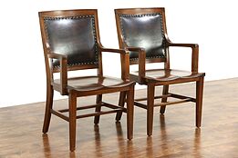Pair of Walnut & Leather 1910 Antique Library or Office Chairs