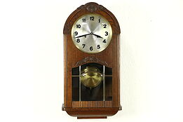 Junghans Oak German 1910 Antique Wall Clock, Beveled Leaded Glass