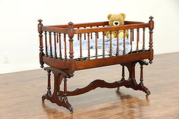Victorian Antique 1875 Walnut Rocking Baby Cradle or Bed #30094