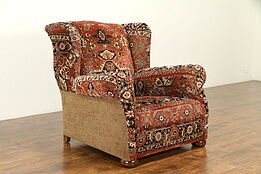Oriental Rug Upholstered Vintage Large Wing Chair #31764
