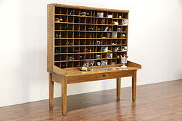 Post Office Antique Oak Mail Sorting Table, Wine Rack & Tasting Table