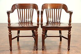 Pair Antique Walnut Banker, Office or Library Chairs, Johnson Chicago #29214