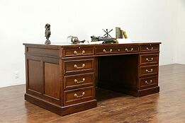 Executive or Library Vintage Desk, Tooled Leather Top, Signed Baker #30102