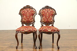 Pair of Hand Carved Fruitwood Italian Vintage Chairs, New Upholstery #31229