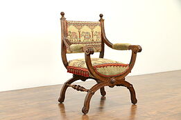 Hand Carved Oak Antique French Chair, Elephant Upholstery #31233