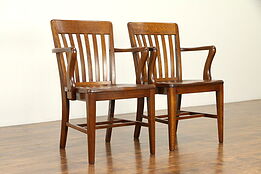 Pair of Squareback Quartersawn Banker Chairs #31606