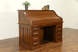 Quartersawn Oak Antique Roll Top Library or Office Desk, Raised Panels #31763