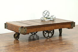 Industrial Salvage Vintage Cart or Trolley, Iron Wheels, Coffee Table