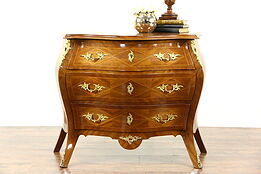 Italian 1950 Vintage Bombe Marquetry Chest or Dresser, Brass Mounts
