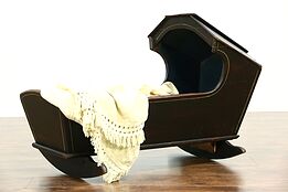 New England Antique 1840 Rocking Baby Cradle with Hood, Original Paint