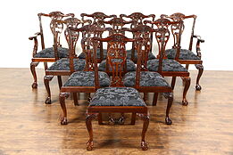 Set of 10 Georgian Chippendale Style Carved Mahogany Dining Chairs, Claw & Ball