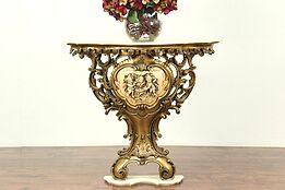 Baroque Marble Vintage Hall Console Table, Cherub Sculptures, Italy #29042