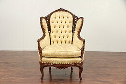 Carved 1940's Vintage French Style Wing Chair #29684