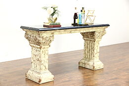 Marble Top Hall Console or Sofa Table, Classical Faux Stone Base