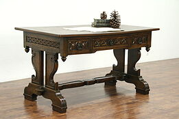 Oak Carved Antique Renaissance Design Library Table or Desk, Italy