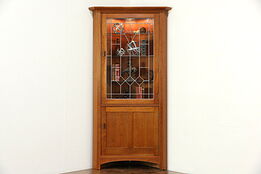 Cherry Corner Cupboard, Leaded Glass Door, Signed Stickley, 2008