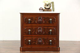 Victorian Antique Walnut Chest or Commode, Marble Top, Armstrong of Evansville