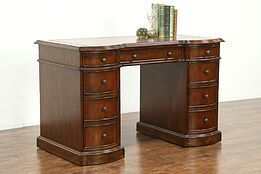 Traditional Cherry Library Desk, Tooled Leather, signed Hooker #28835