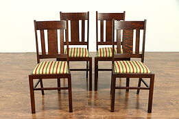 Set of 4 Arts & Crafts Mission Oak Antique Craftsman Dining Chairs #30566