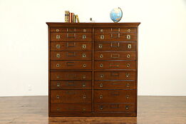 Oak Antique 18 Drawer Map Chest, Document or Lab File Cabinet, Kewaunee #31785