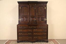 English 1900 Antique Oak Cabinet or Linen Press, Secret Compartments