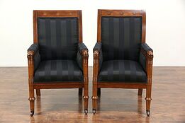 Pair of Antique 1900 Empire or Biedermeier Chairs, Denmark, New Upholstery