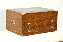 Oak Antique 1890's Silver Chest or Jewelry Box, 2 Drawers