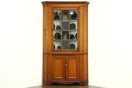 Corner Cupboard, 1840 Antique Poplar Cabinet, Wavy Glass Doors, Ohio