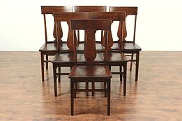 Set of 6 Solid Oak Antique 1900 Dining Chairs #29092