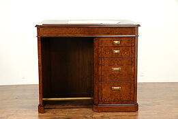 Architect or Professor Standing or Stool Desk, Vintage Burl & Leather #31471
