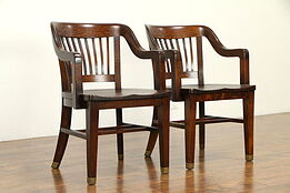 Pair of Antique Quarter Sawn Oak Banker, Office or Library Chairs Crocker #31589
