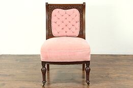 Victorian Antique 1880's Carved Walnut Dressing Chair, Old Velvet #28651