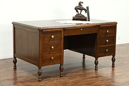 Walnut Antique 1920 Executive Office or Library Desk, Signed Lincoln #28768