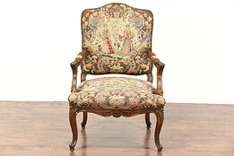 Antique Hand Carved French Chair, Needlepoint & Petit Point Ladies & Animals