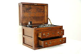 Fruitwood Antique Jewelry or Tool Chest, Collector Cabinet #30347