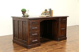 Oak Quarter Sawn Antique Desk, Rotary File, Carved Pulls, Signed Moon #31135