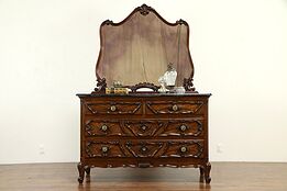 Italian Antique Carved Walnut Chest or Dresser, Black Marble, Mirror #31624