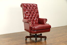 Leather Tufted Swivel Adjustable Desk Chair, Brass Nailheads, Councill #31979