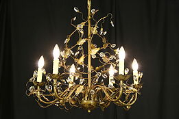 Vine Design 6 Candle Vintage Wrought Tin Chandelier