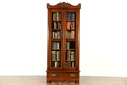 Victorian 1885 Antique Walnut Bookcase, China, Curio or Bath Cabinet