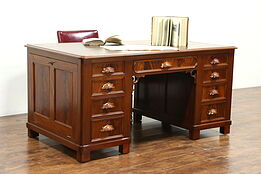 Victorian Antique 1860 Carved Architect Partner Desk with Drawing Holders #28766