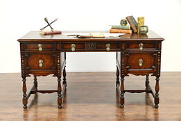 English Tudor Style 1920 Antique Carved Walnut Library Desk #30477