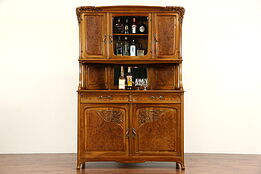 French Art Nouveau 1915 Antique Sideboard & China Cabinet or Back Bar