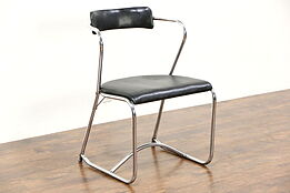 Midcentury Modern Chrome 1950 Vintage Chair, Original Oilcloth Upholstery