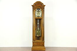 Oak & Burl Long Case Grandfather Clock, Westminster Chime, Howard Miller