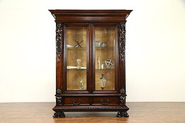 Italian Renaissance Antique China Curio Display Cabinet, Carved Figures #31374