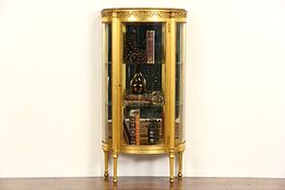 French 1910 Antique Gold Leaf Curved Glass Vitrine Curio Display Cabinet