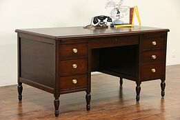 Walnut 1925 Antique Executive or Library Desk, File Drawer